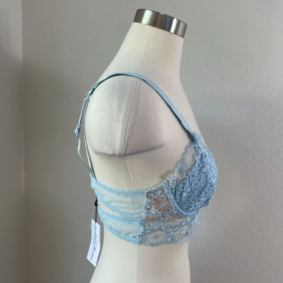 NEW For Love & Lemons Medium Longline Lace Bra Blue Daisy Bustier Underwire - Picture 7 of 13